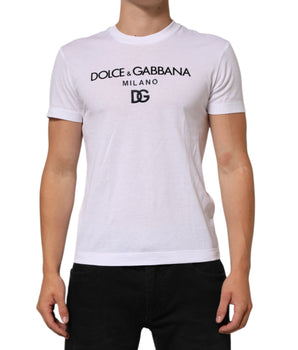Dolce & Gabbana White Logo Print Cotton Men Crew Neck T-shirt