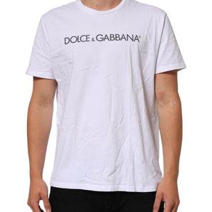 Dolce & Gabbana White Logo Print Cotton Crew Neck T-shirt