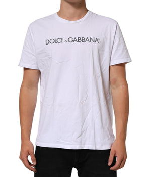 Dolce & Gabbana White Logo Print Cotton Crew Neck T-shirt