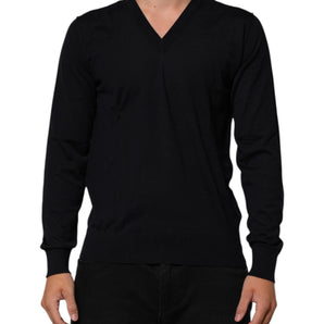 Dolce & Gabbana Black Cashmere Knit V-Neck Pullover Sweater