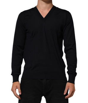 Dolce & Gabbana Black Cashmere Knit V-Neck Pullover Sweater