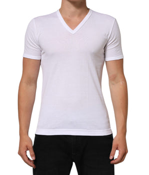 Dolce & Gabbana White Cotton V-Neck Short Sleeves T-shirt