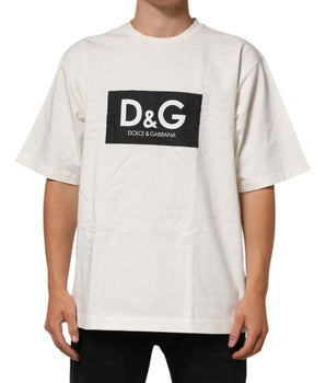 Dolce & Gabbana White Logo Print Cotton Crew Neck Men T-shirt