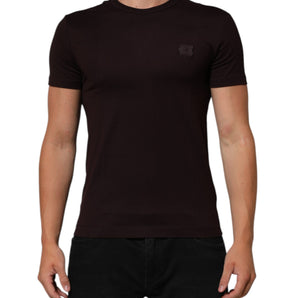 Dolce & Gabbana Brown Logo Plaque Cotton Crew Neck T-shirt