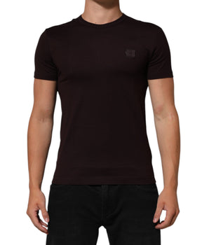 Dolce & Gabbana Brown Logo Plaque Cotton Crew Neck T-shirt