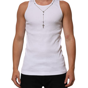 Dolce & Gabbana White Cotton Chain Necklace Tank Top T-shirt