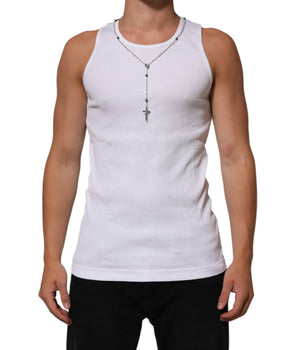 Dolce & Gabbana White Cotton Chain Necklace Tank Top T-shirt