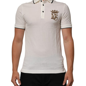 Dolce & Gabbana White Logo Embroidery Cotton Polo T-shirt