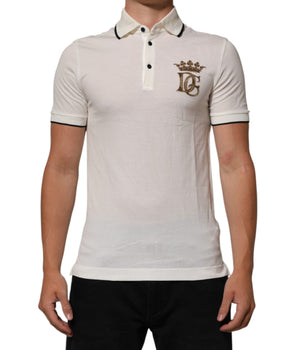 Dolce & Gabbana White Logo Embroidery Cotton Polo T-shirt
