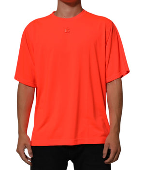 Dolce & Gabbana Neon Orange Polyester Men Crew Neck T-shirt