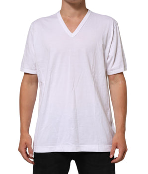 Dolce & Gabbana White Cotton V-Neck Short Sleeves T-shirt