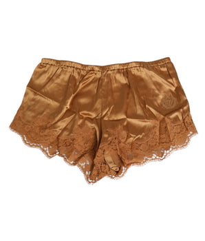 Dolce & Gabbana Brown Silk Satin Floral Lace Shorts Underwear