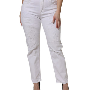 Dolce & Gabbana White Cotton Tattered BOYFRIEND Denim Jeans