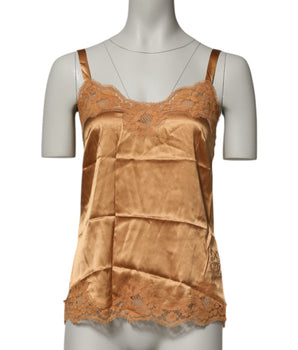Dolce & Gabbana Brown Floral Lace Silk Satin Tank Lingerie Underwear