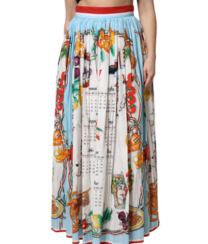 Dolce & Gabbana White Calendar Print Cotton Gathered Maxi Skirt