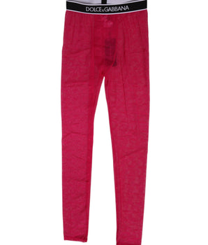 Dolce & Gabbana Fuchsia Nylon Logo Lace Leggings Pants Underwear