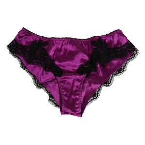 Dolce & Gabbana Purple Silk Satin Floral Lace Panty Brief Underwear