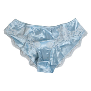Dolce & Gabbana Sky Blue Silk Satin Lace Panty Brief Underwear