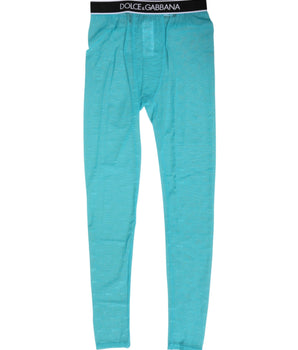 Dolce & Gabbana Light Blue Nylon Logo Lace Leggings Pants Underwear