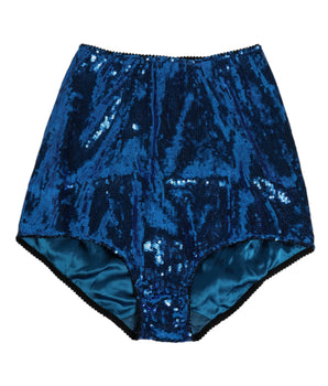 Dolce & Gabbana Blue Sequin Embellished High Waist Girdle Underwear