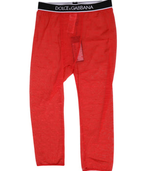 Dolce & Gabbana Red Logo Lace Tight Midi Trousers Underwear
