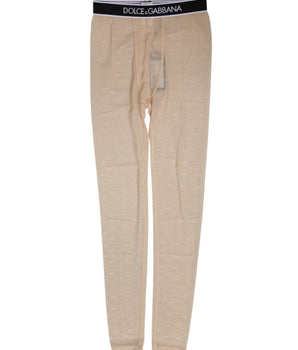Dolce & Gabbana Beige Nylon Logo Lace Leggings Pants Underwear