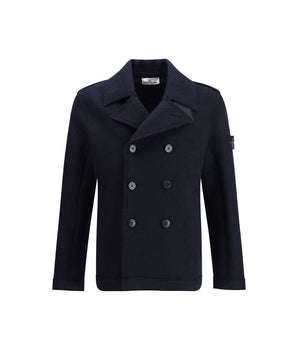 Stone Island Blue Fleece Wool Coat