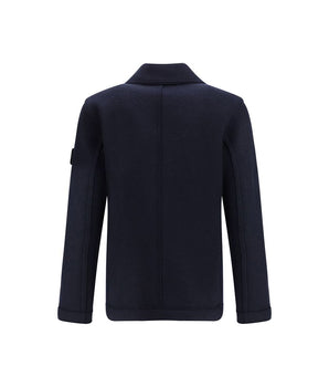 Stone Island Blue Fleece Wool Coat