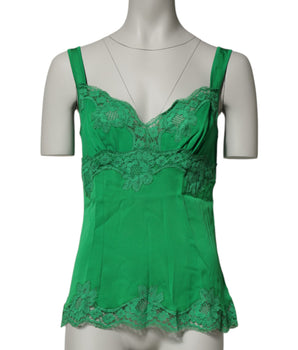 Dolce &amp; Gabbana Green Floral Lace Tank Top Lingerie Top Underwear