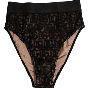 Dolce & Gabbana Black DG Logo Lace High Brief Panty Underwear