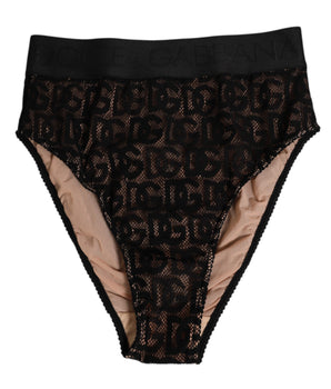 Dolce &amp; Gabbana Black DG Logo Lace High Brief Panty Underwear
