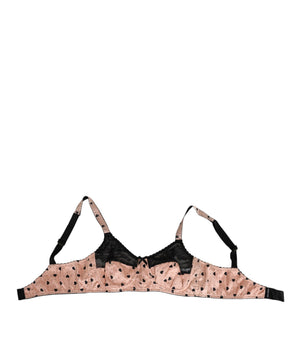Dolce &amp; Gabbana Beige Silk Heart Print Soft Cup Bra Underwear