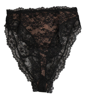 Dolce &amp; Gabbana Black Floral Lace Mesh High Brief Underwear