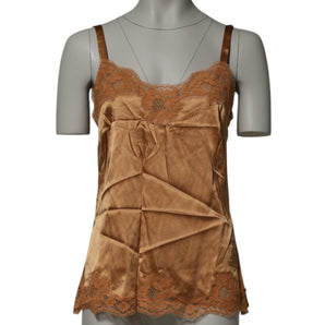 Dolce & Gabbana Brown Floral Lace Tank Lingerie Sleepwear Underwear