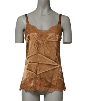 Dolce &amp; Gabbana Brown Floral Lace Lingerie Sleepwear Underwear Tank Top