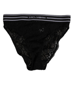 Dolce &amp; Gabbana Black Lace Slip Brief Logo Waistband Underwear