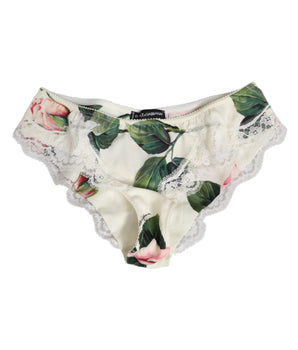 Dolce &amp; Gabbana White Silk Satin Floral Lace Trim Slip Underwear