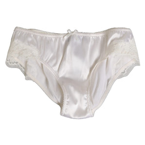 Dolce & Gabbana White Silk Satin Floral Lace Panty Brief Underwear
