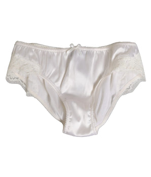 Dolce &amp; Gabbana White Silk Satin Floral Lace Panty Brief Underwear