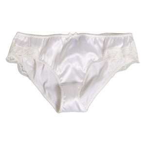 Dolce & Gabbana White Silk Satin Floral Lace Panty Brief Underwear