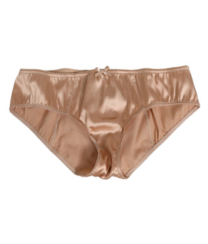 Dolce &amp; Gabbana Beige Silk Satin Floral Lace Panty Brief Underwear