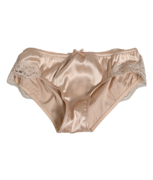Dolce &amp; Gabbana Beige Silk Satin Floral Lace Panty Brief Underwear