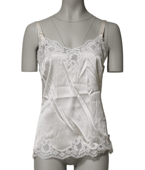 Dolce &amp; Gabbana Off White Floral Lace Tank Top Lingerie Top Underwear