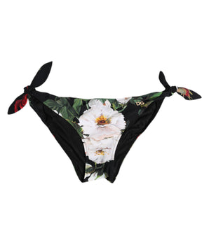 Dolce &amp; Gabbana Black Side Tie Floral Bikini Bottom Swimwear