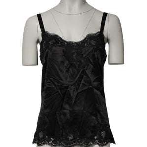 Dolce & Gabbana Black Silk Floral Lace Tank Lingerie Top Underwear
