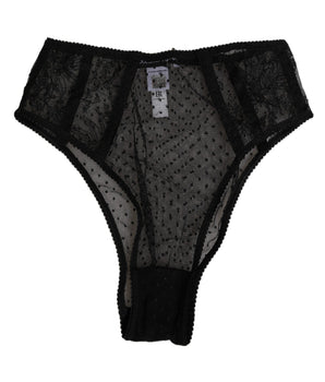 Dolce &amp; Gabbana Black Lace Polka Dot Mesh High Waisted Outfit
