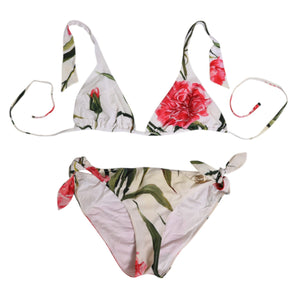 Dolce & Gabbana White Floral Swimsuit 2 Piece Top Bottom Swimwear