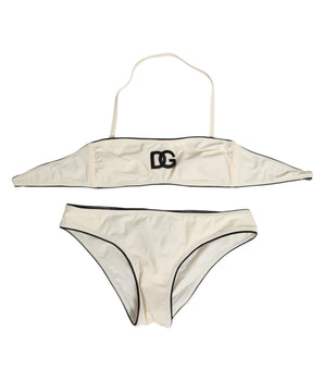 Dolce &amp; Gabbana Beige Logo 2-Piece Swimsuit Top Bottom Swimwear