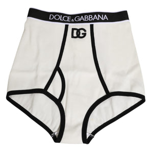 Dolce & Gabbana White Cotton Stretch High Waist Culotte Underwear