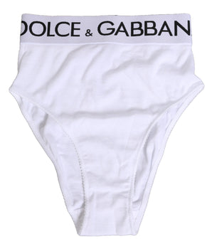 Dolce & Gabbana White Cotton Stretch High Waist Panty Underwear